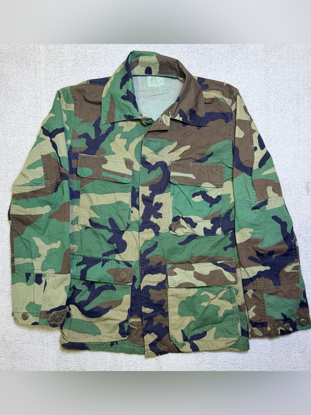 Vtg 1988 US Military BDU Combat Jacket Woodland Camo Size XS Regular USA Made